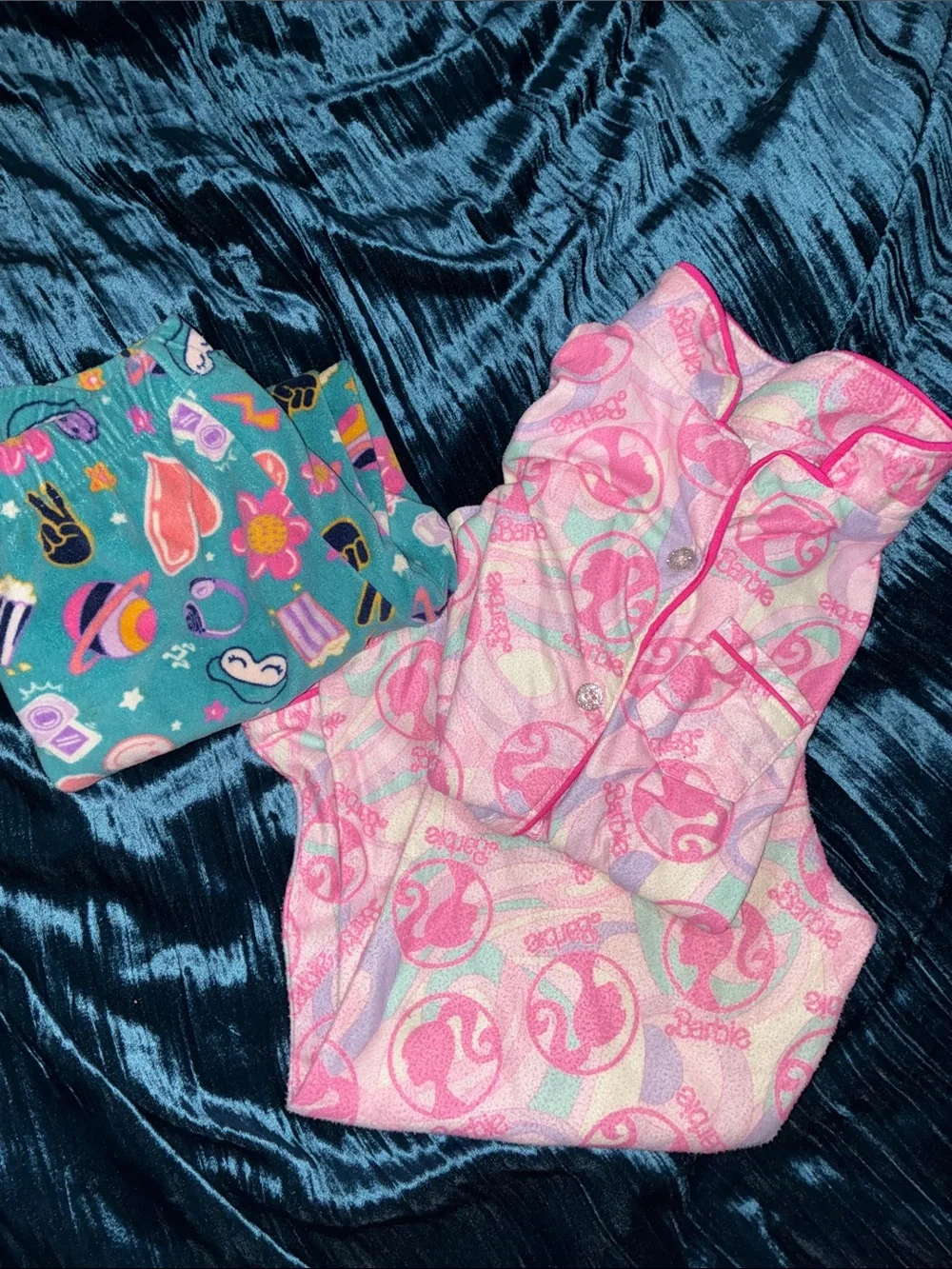 Barbie Pink and Pastel Printed Sleep Set with Hot Pink Piping